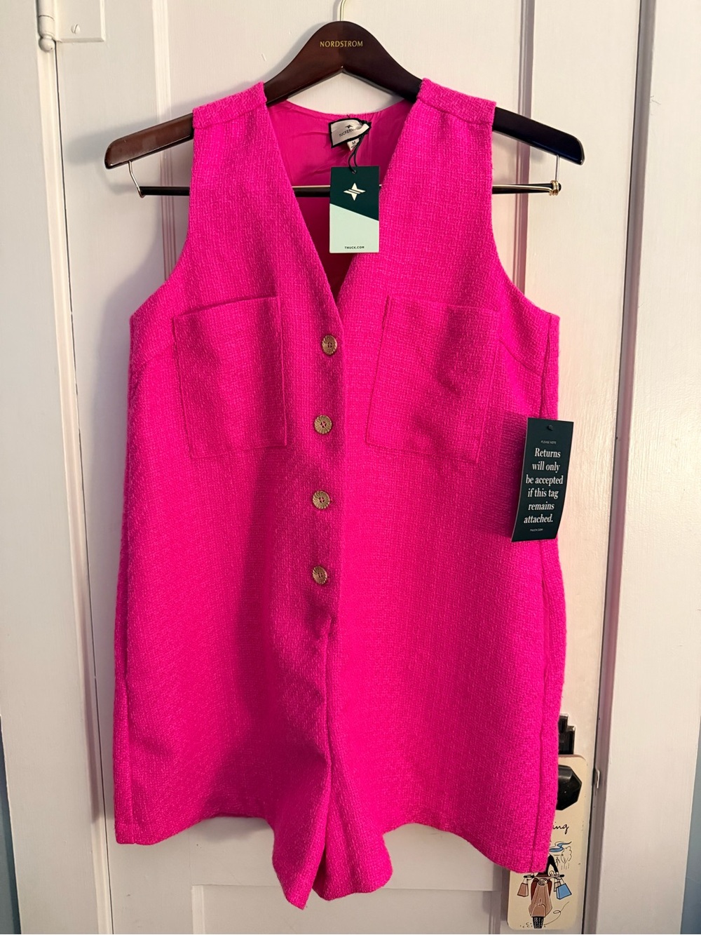 Tuckernuck Hot Pink Tweed Textured Romper with Tag